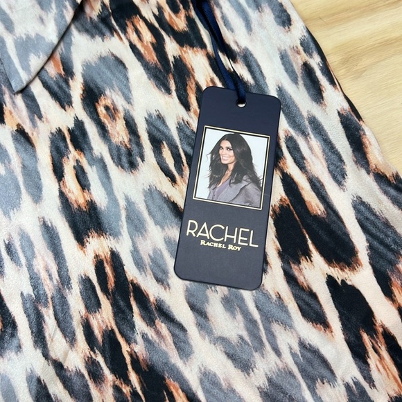 Rachel Roy Animal Print Satin Chiffon Blouse Tie Neck Office Size S - Picture 7 of 12
